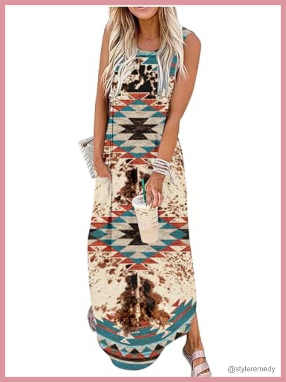 Women's Maxi Dress Cotton Blend Sleeveless Summer Beach Boho Sundress